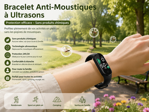 Bracelet Anti-Moustiques Ultrasonique avec Écran Numérique