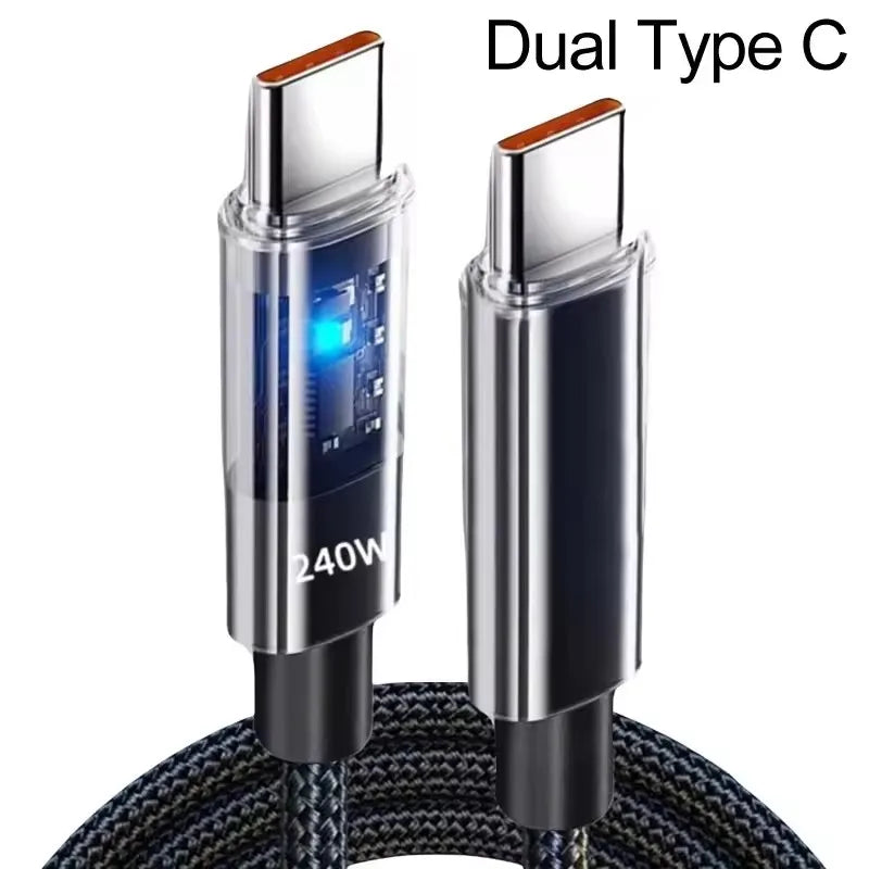 Câble USB-C 240W en Nylon Tressé avec Écran LED – Charge Ultra Rapide pour Samsung, Xiaomi, Huawei, Honor