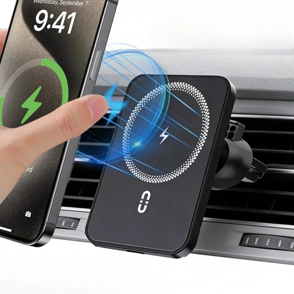 Support de Voiture Magnétique avec Chargeur Sans Fil – Compatible MagSafe pour iPhone 12 à 17 Pro Max