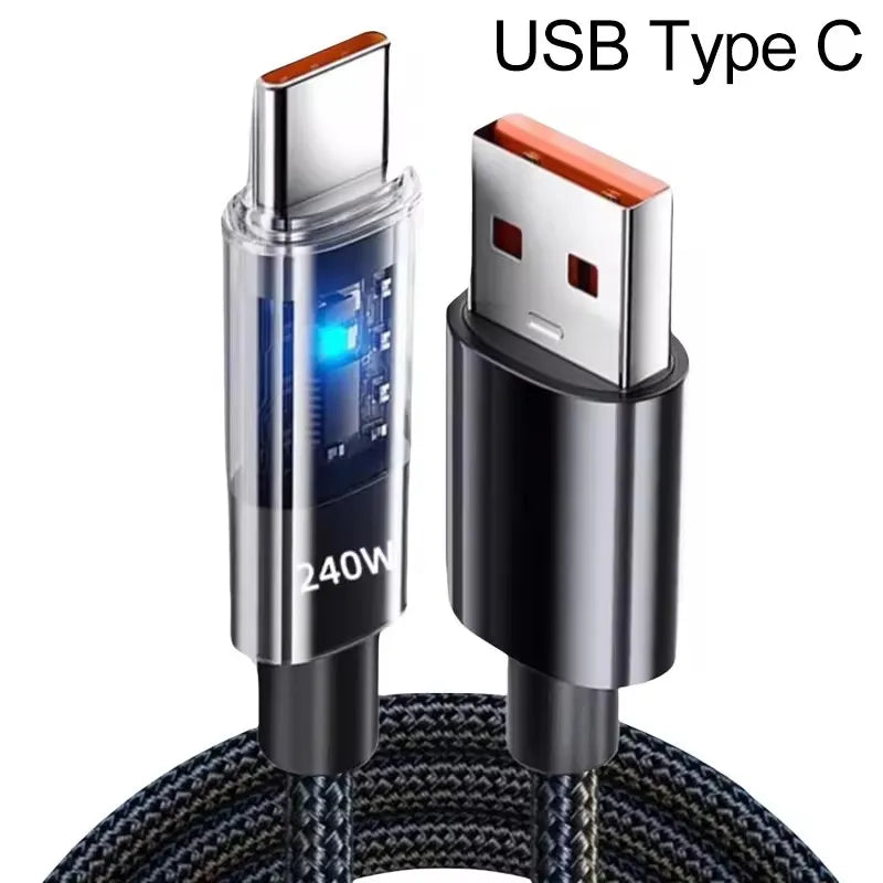 Câble USB-C 240W en Nylon Tressé avec Écran LED – Charge Ultra Rapide pour Samsung, Xiaomi, Huawei, Honor