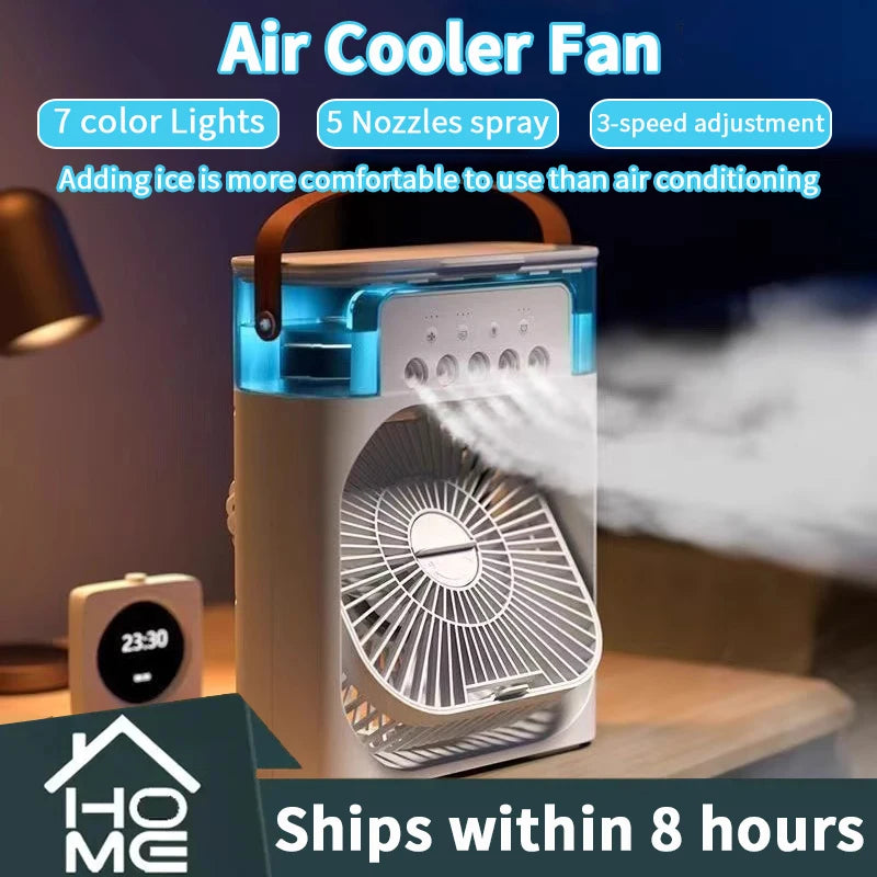 Mini Climatiseur 3-en-1 Portable – Ventilateur, Humidificateur et Veilleuse LED pour Maison et Bureau
