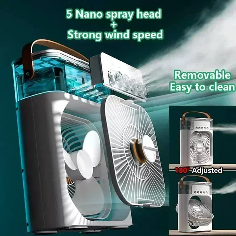 Mini Climatiseur 3-en-1 Portable – Ventilateur, Humidificateur et Veilleuse LED pour Maison et Bureau