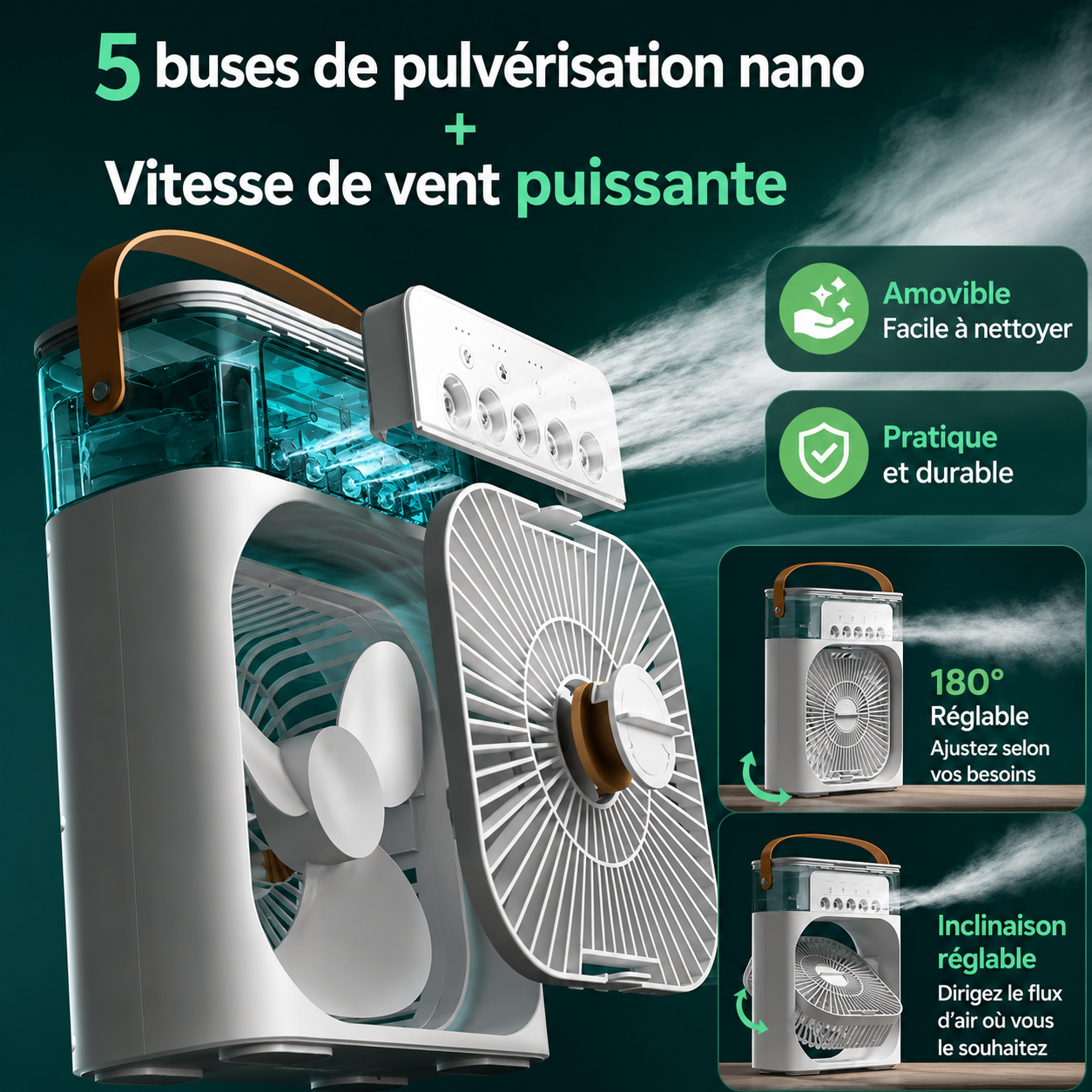 Mini Climatiseur 3-en-1 Portable – Ventilateur, Humidificateur et Veilleuse LED pour Maison et Bureau