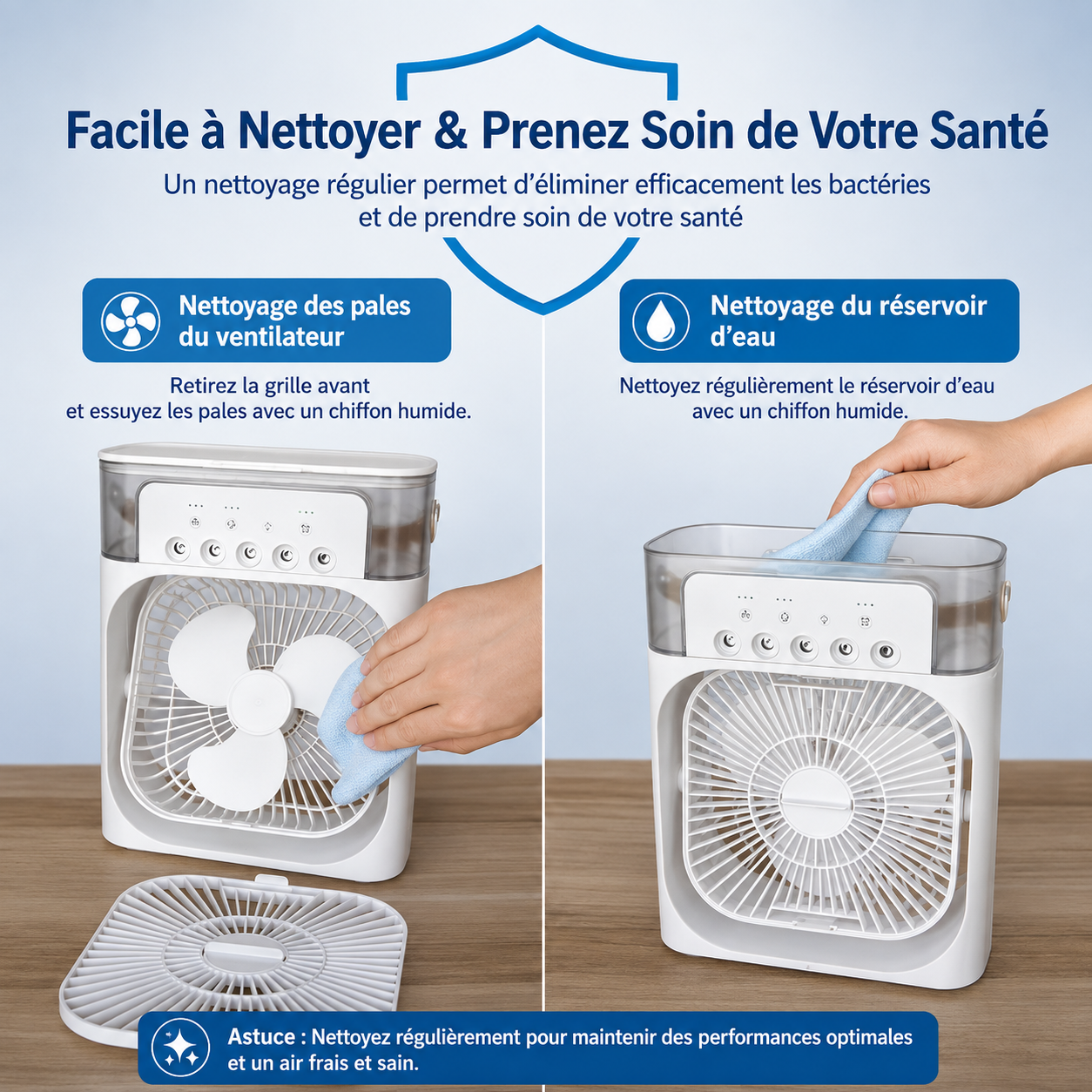 Mini Climatiseur 3-en-1 Portable – Ventilateur, Humidificateur et Veilleuse LED pour Maison et Bureau