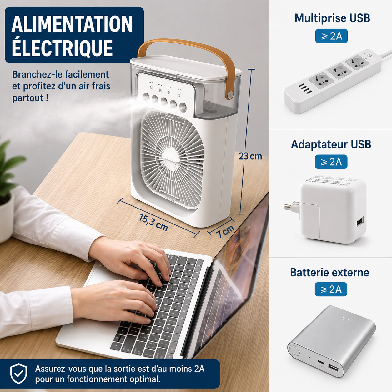 Mini Climatiseur 3-en-1 Portable – Ventilateur, Humidificateur et Veilleuse LED pour Maison et Bureau